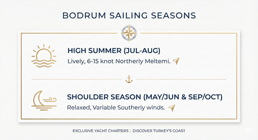 Un'infografica che mette a confronto gli stili di noleggio di barche senza equipaggio e con equipaggio per esplorare i luoghi da vedere a Bodrum.
