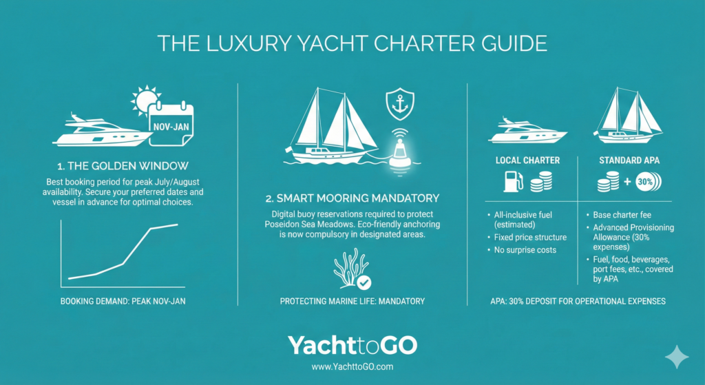 Infographic met details over gocek jachtcharter boekingsvensters, slimme aanlegsystemen en budgetmodellen.