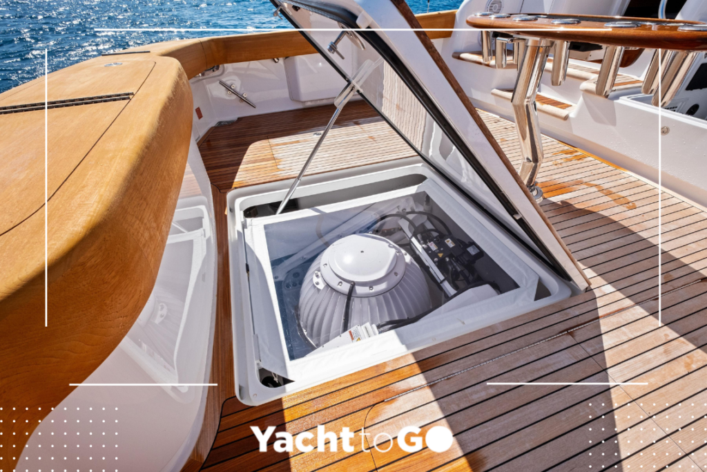 A seakeeper gyroscopic stabilizer installed in the engine room of a luxury yacht.