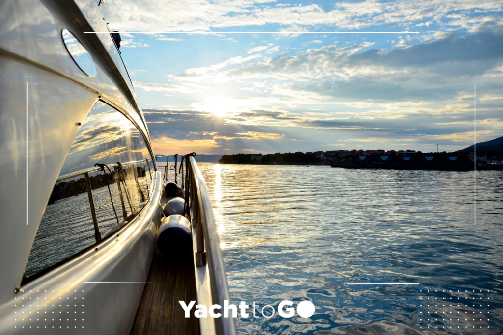 A luxury motor yacht anchored in a remote bay in datca, demonstrating the lack of local provisioning options.