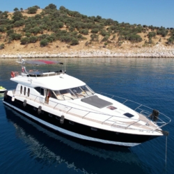 MAKO motor yacht cruising in the turquoise waters of Göcek Turkey