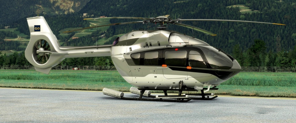 Een VIP tweemotorige helikopter vliegt over de Egeïsche Zee richting Mykonos tijdens een transfer van het vliegveld van Athene.
