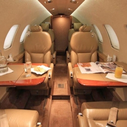 Exterior view of the Cessna Citation Bravo light private jet waiting on a Turkish tarmac for a VIP charter flight.