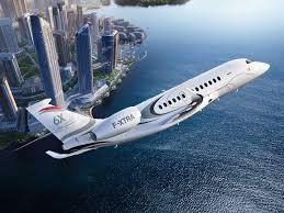 Exterior of the dassault falcon 6x ultra-long-range private jet prepared for a global vip charter.